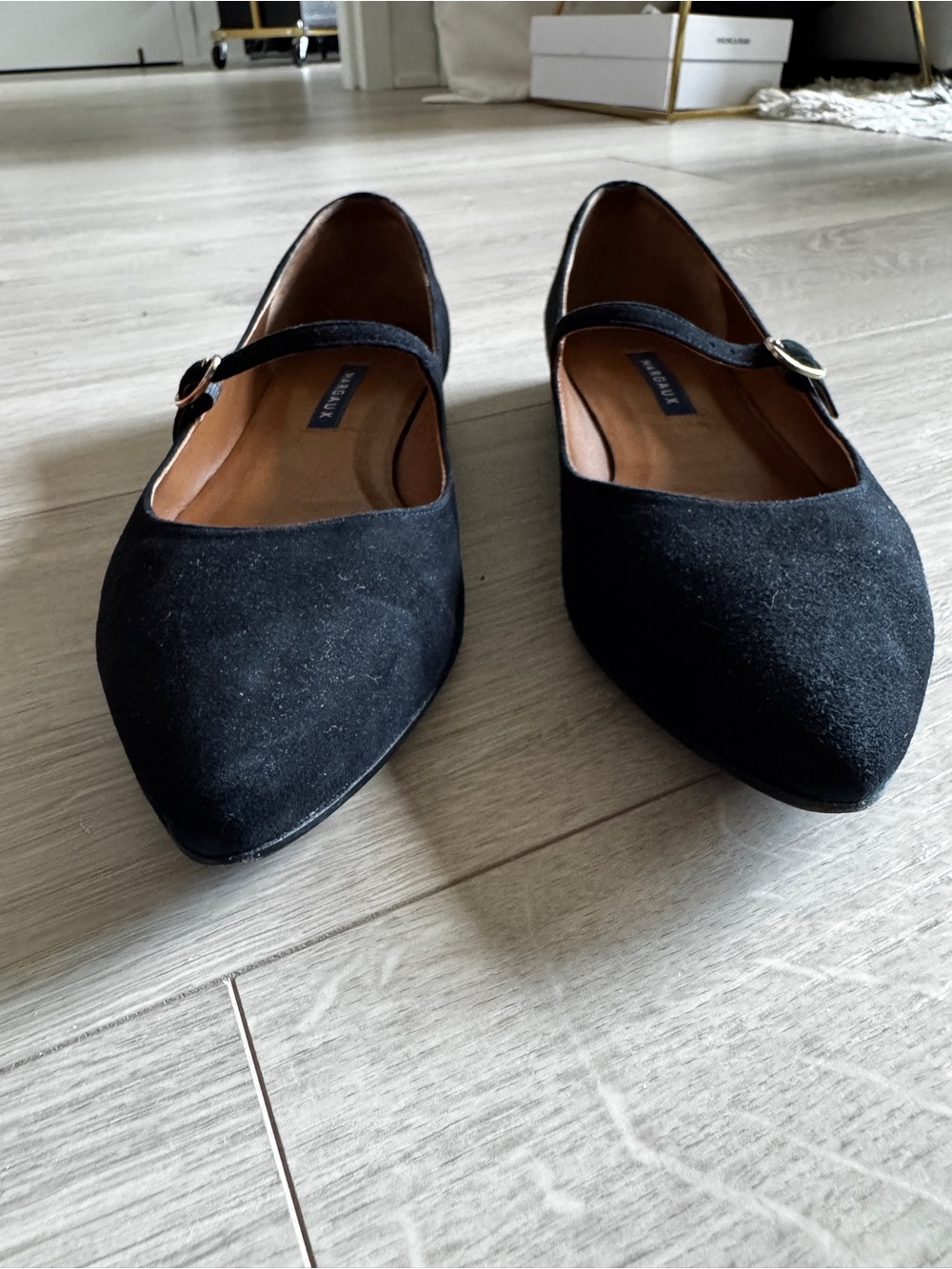 Margaux Black Pointed Mary Jane Flats - Picture 5 of 8
